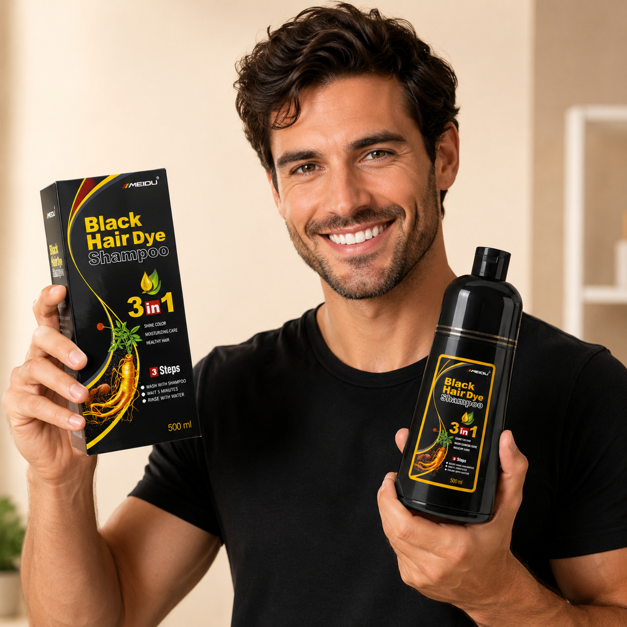 MEIDU Black Hair Dye Shampoo : Canas cubiertas en minutos